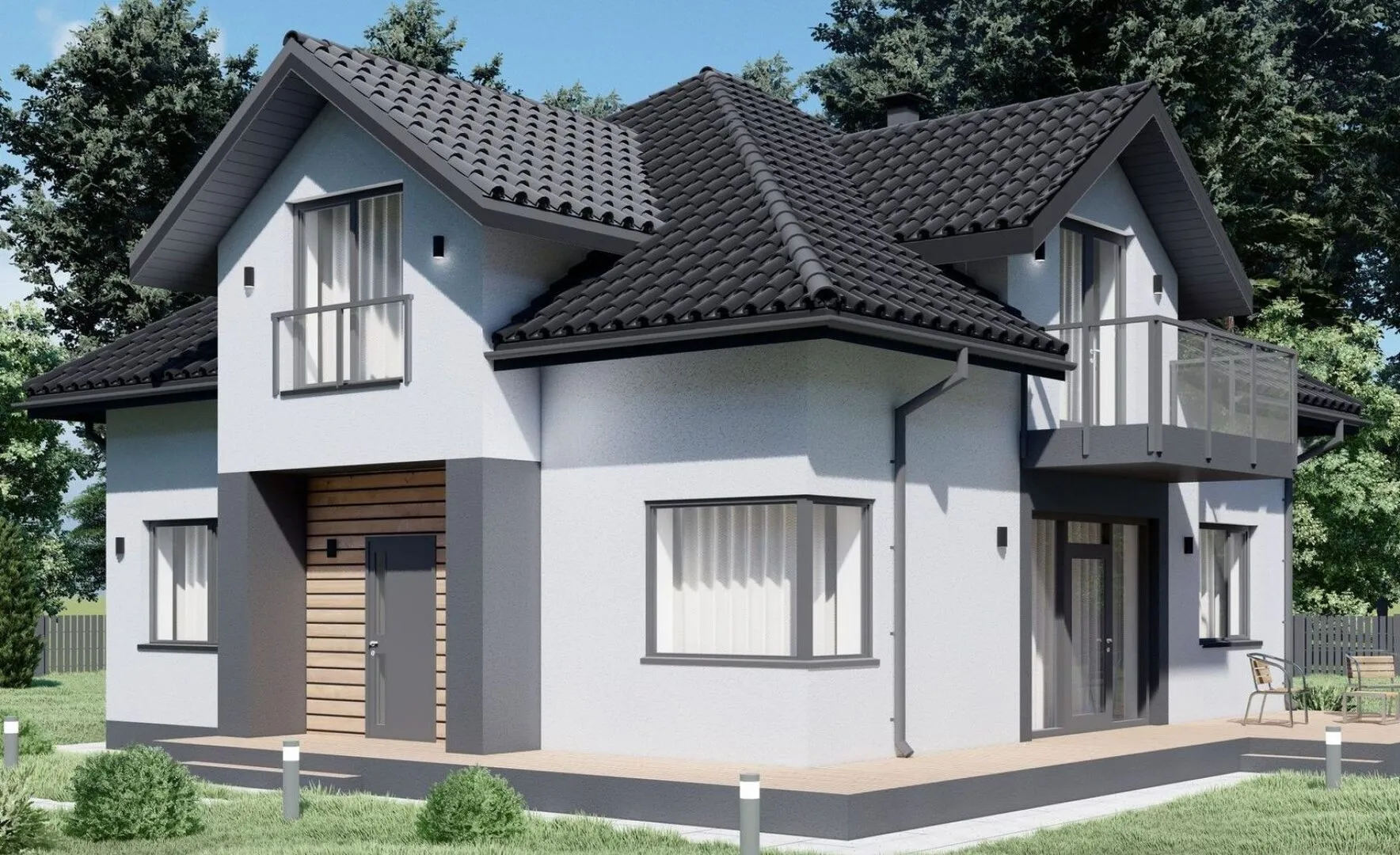 Двухэтажный дом с мансардой S-178-1