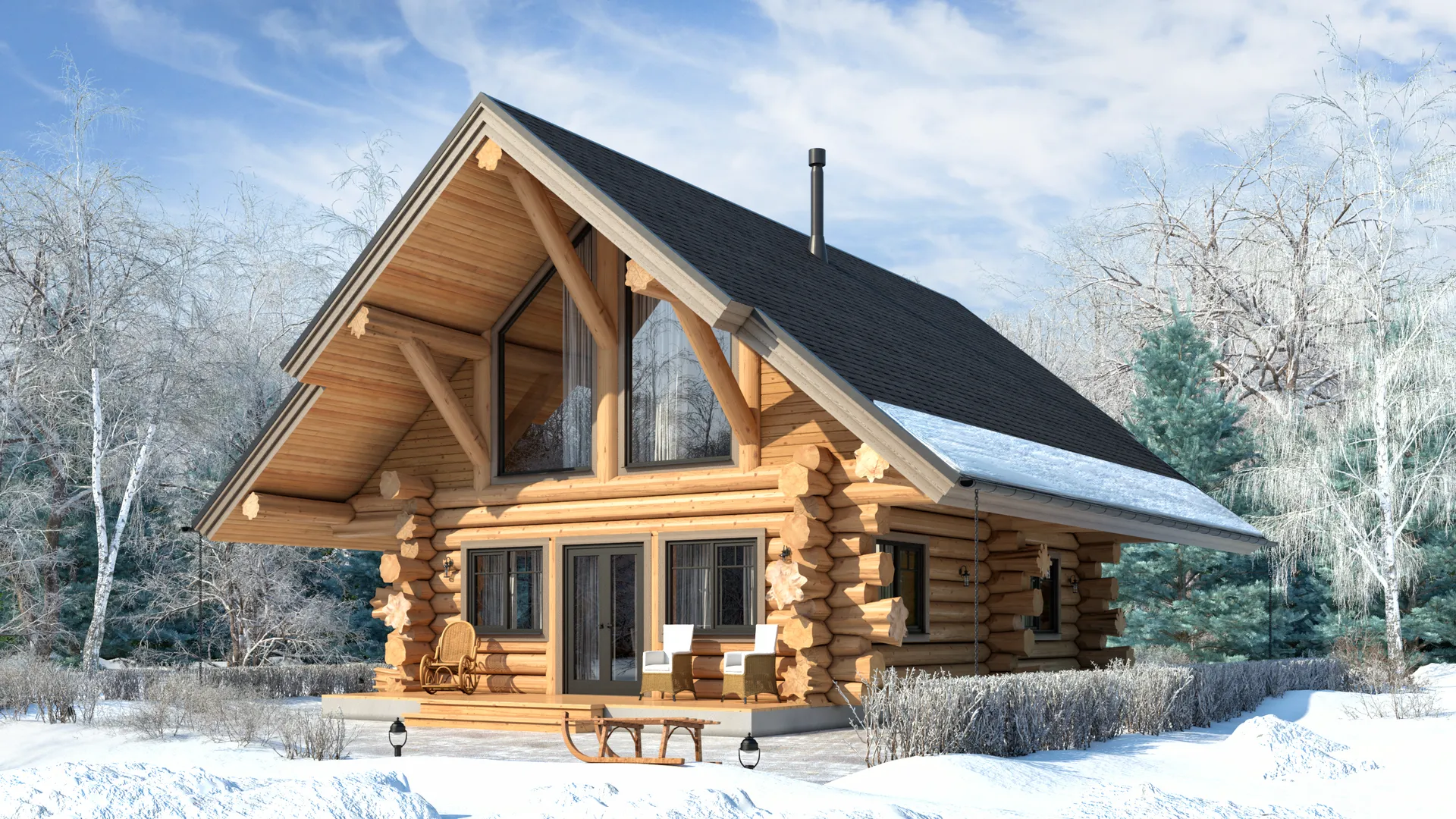 Двухэтажный деревянный дом 