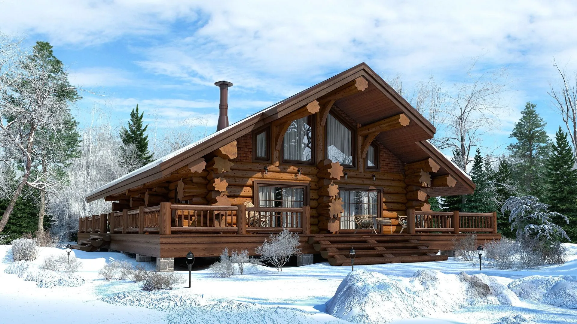 Двухэтажный деревянный дом 