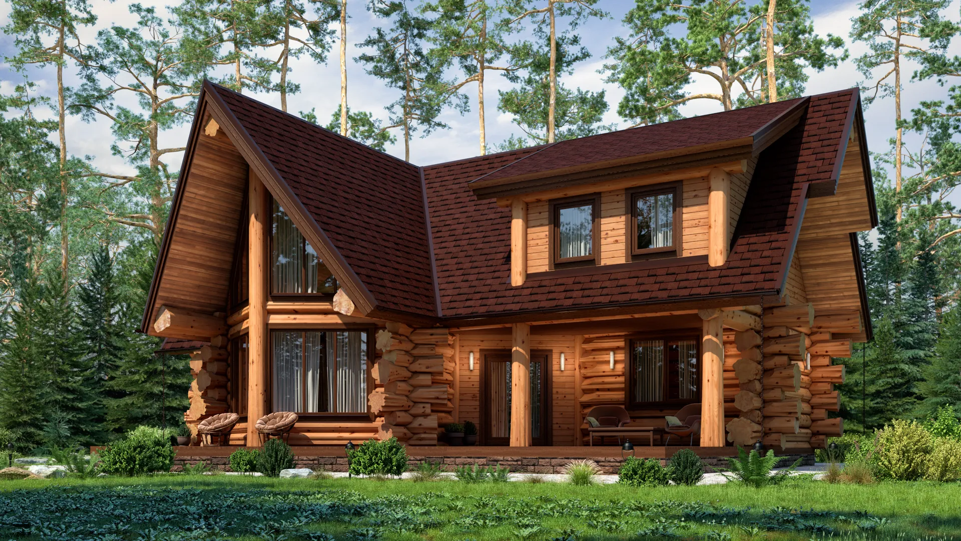 Двухэтажный деревянный дом 