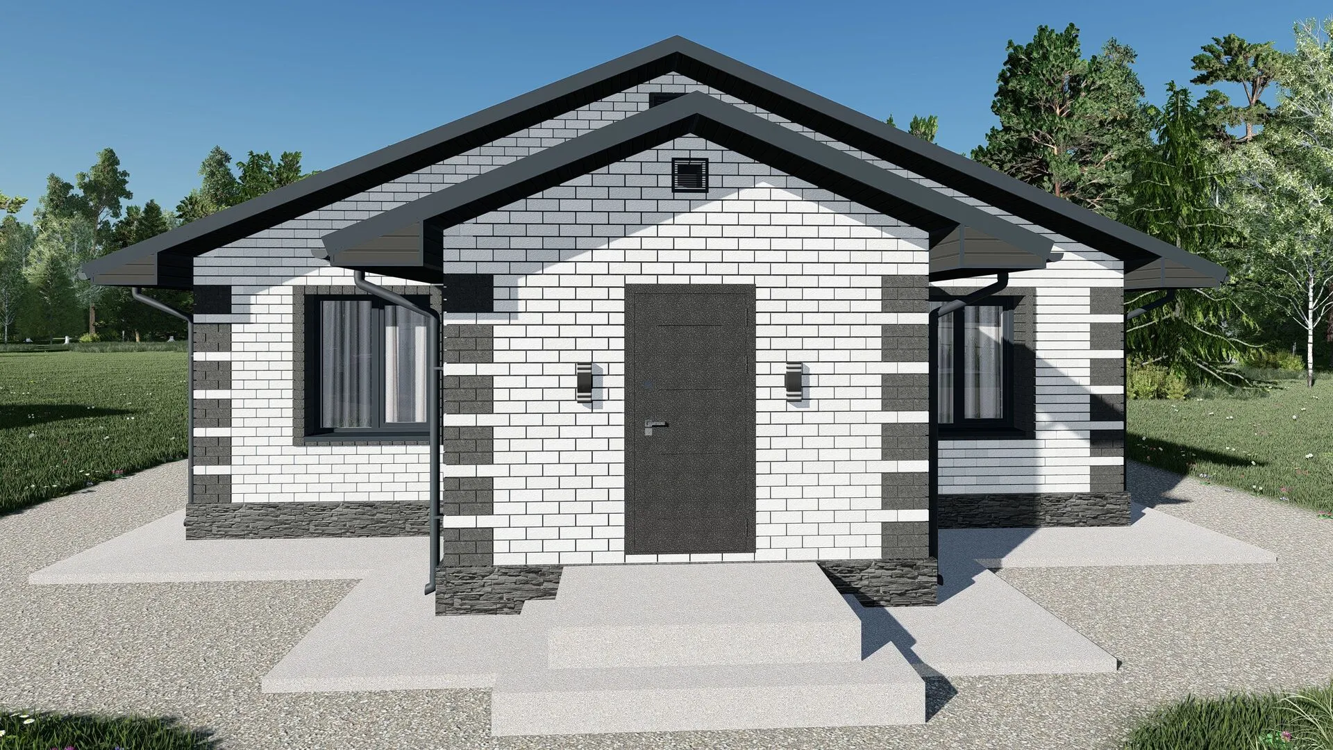 Одноэтажный дом 85 кв.м., облицовка кирпич (85К)