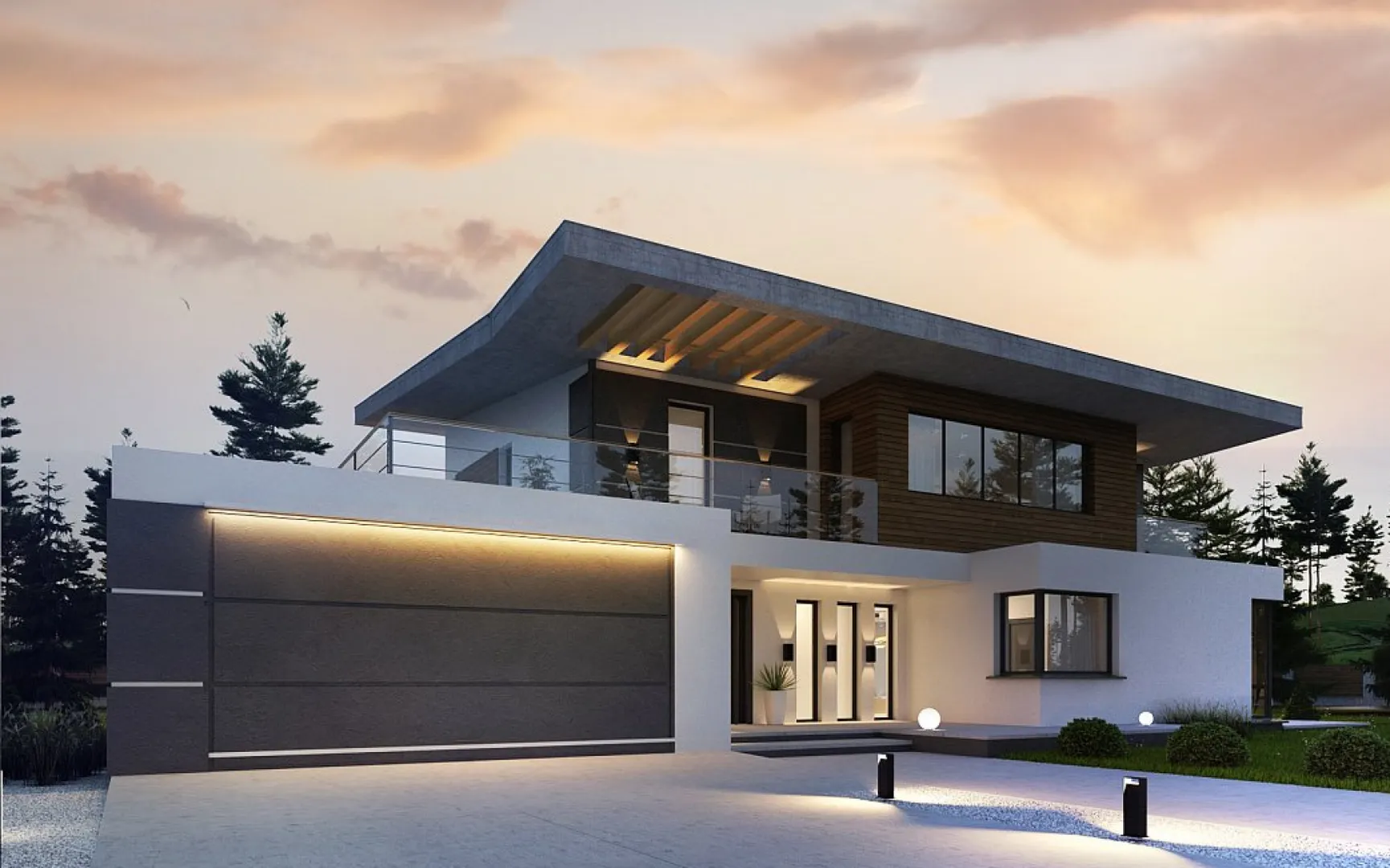 Двухэтажный дом с верхней террасой и большим гаражом S3-278 (Zx22)