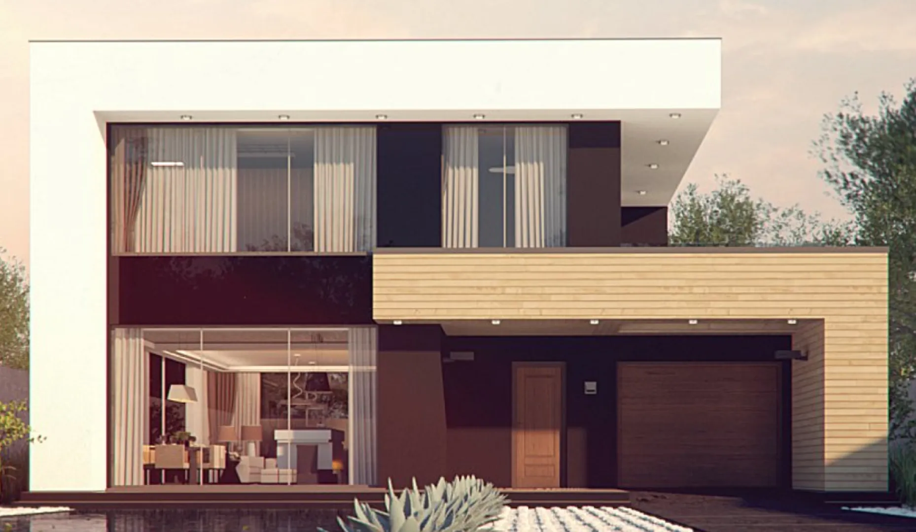 Двухэтажный дом в стиле хай-тек с террасами S3-236-1 (Zx123)