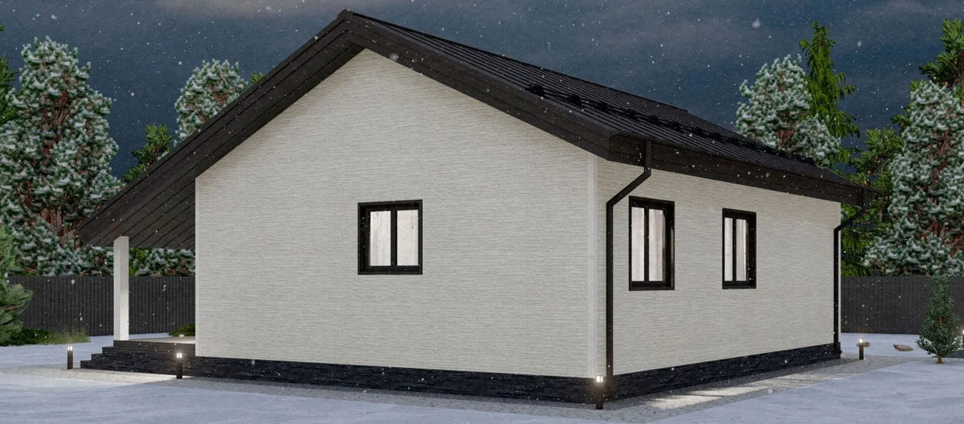 Одноэтажный дом с тремя спальнями и террасой. Проект 44-23КД