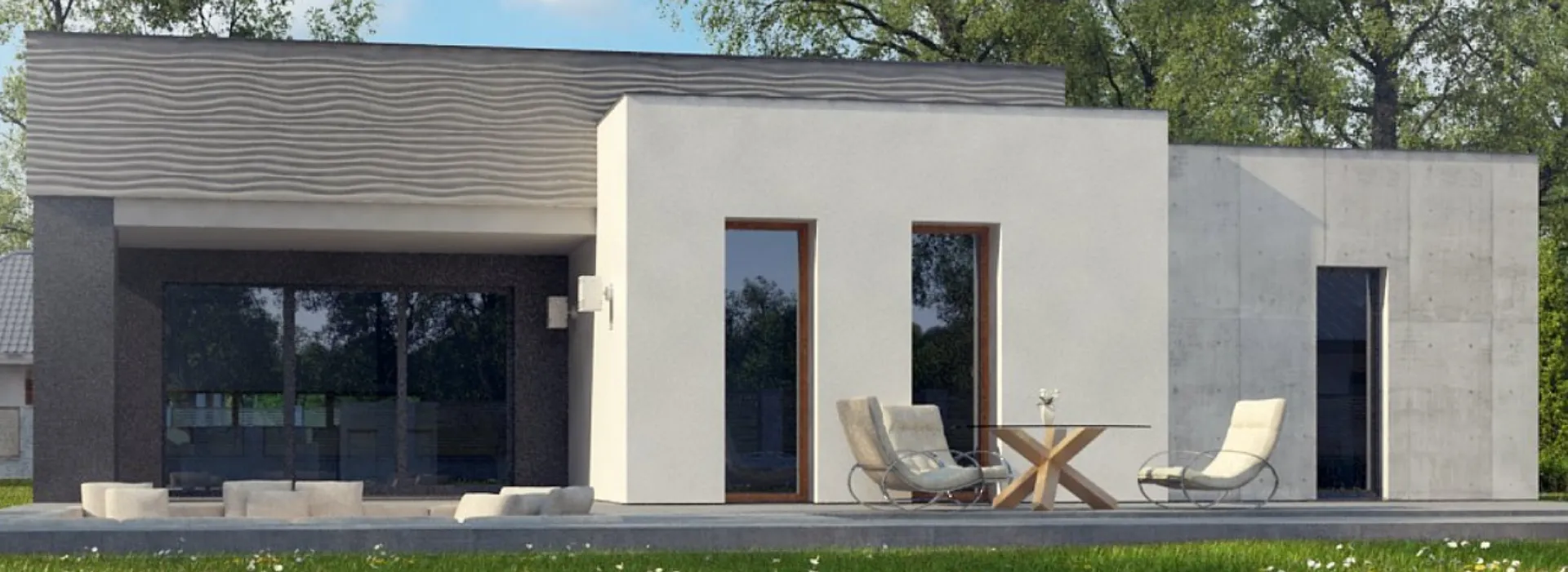 Одноэтажного дома в стиле хай-тек с гаражом s3-152-2 (Zx56)